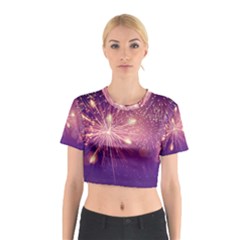 Fireworks On A Purple With Fireworks New Year Christmas Pattern Cotton Crop Top by Sarkoni