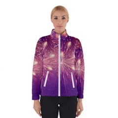 Fireworks On A Purple With Fireworks New Year Christmas Pattern Women s Bomber Jacket by Sarkoni