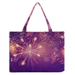 Fireworks On A Purple With Fireworks New Year Christmas Pattern Zipper Medium Tote Bag by Sarkoni