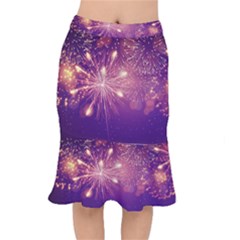 Fireworks On A Purple With Fireworks New Year Christmas Pattern Short Mermaid Skirt by Sarkoni