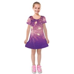 Fireworks On A Purple With Fireworks New Year Christmas Pattern Kids  Short Sleeve Velvet Dress by Sarkoni