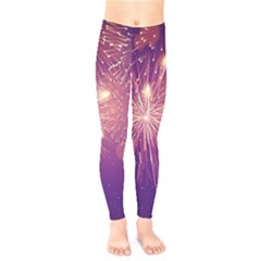 Fireworks On A Purple With Fireworks New Year Christmas Pattern Kids  Leggings by Sarkoni