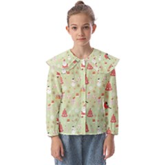 Christmas Pattern Christmas Tree Santa Kids  Peter Pan Collar Blouse by Sarkoni