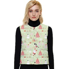 Christmas Pattern Christmas Tree Santa Women s Button Up Puffer Vest by Sarkoni