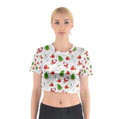 Christmas Santa Pattern Tree Cotton Crop Top by Sarkoni