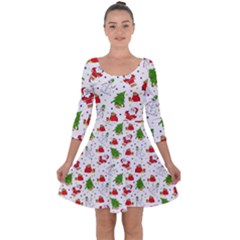 Christmas Santa Pattern Tree Quarter Sleeve Skater Dress by Sarkoni