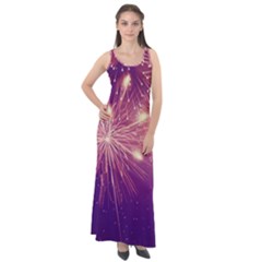 Fireworks On A Purple With Fireworks New Year Christmas Pattern Sleeveless Velour Maxi Dress