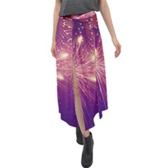 Fireworks On A Purple With Fireworks New Year Christmas Pattern Velour Split Maxi Skirt by Sarkoni