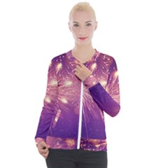 Fireworks On A Purple With Fireworks New Year Christmas Pattern Casual Zip Up Jacket by Sarkoni