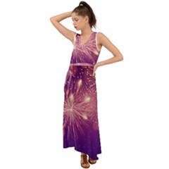 Fireworks On A Purple With Fireworks New Year Christmas Pattern V-neck Chiffon Maxi Dress by Sarkoni