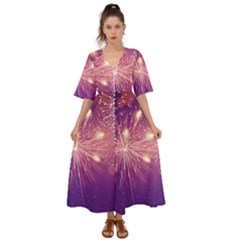 Fireworks On A Purple With Fireworks New Year Christmas Pattern Kimono Sleeve Boho Dress by Sarkoni