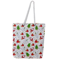 Christmas Santa Pattern Tree Full Print Rope Handle Tote (large) by Sarkoni