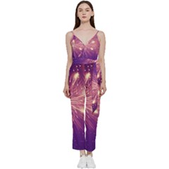 Fireworks On A Purple With Fireworks New Year Christmas Pattern V-neck Camisole Jumpsuit by Sarkoni