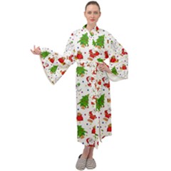 Christmas Santa Pattern Tree Maxi Velvet Kimono by Sarkoni