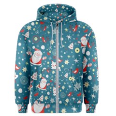 Christmas Pattern Santa Blue Men s Zipper Hoodie by Sarkoni