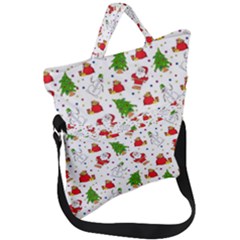 Christmas Santa Pattern Tree Fold Over Handle Tote Bag by Sarkoni