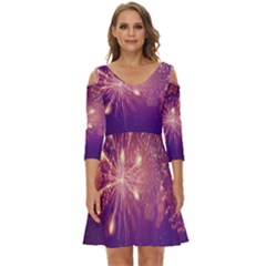 Fireworks On A Purple With Fireworks New Year Christmas Pattern Shoulder Cut Out Zip Up Dress by Sarkoni