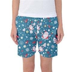 Christmas Pattern Santa Blue Women s Basketball Shorts by Sarkoni