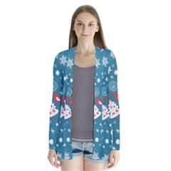 Christmas Pattern Santa Blue Drape Collar Cardigan by Sarkoni