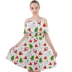 Christmas Santa Pattern Tree Cut Out Shoulders Chiffon Dress by Sarkoni