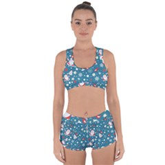 Christmas Pattern Santa Blue Racerback Boyleg Bikini Set by Sarkoni