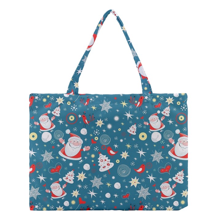 Christmas Pattern Santa Blue Medium Tote Bag