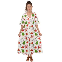 Christmas Santa Pattern Tree Kimono Sleeve Boho Dress by Sarkoni