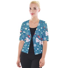 Christmas Pattern Santa Blue Cropped Button Cardigan by Sarkoni