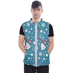 Christmas Pattern Santa Blue Men s Puffer Vest by Sarkoni