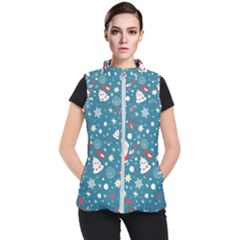 Christmas Pattern Santa Blue Women s Puffer Vest by Sarkoni