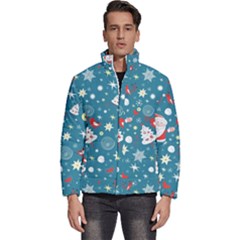 Christmas Pattern Santa Blue Men s Puffer Bubble Jacket Coat by Sarkoni