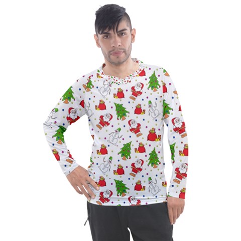 Christmas Santa Pattern Tree Men s Pique Long Sleeve T-shirt by Sarkoni