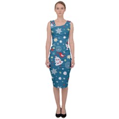 Christmas Pattern Santa Blue Sleeveless Pencil Dress by Sarkoni