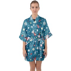 Christmas Pattern Santa Blue Half Sleeve Satin Kimono  by Sarkoni