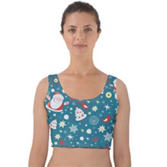 Christmas Pattern Santa Blue Velvet Crop Top by Sarkoni