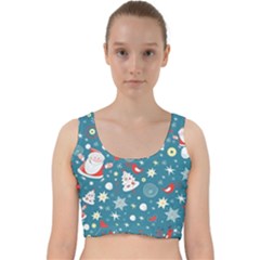 Christmas Pattern Santa Blue Velvet Racer Back Crop Top by Sarkoni