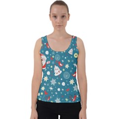 Christmas Pattern Santa Blue Velvet Tank Top by Sarkoni