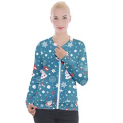 Christmas Pattern Santa Blue Casual Zip Up Jacket by Sarkoni