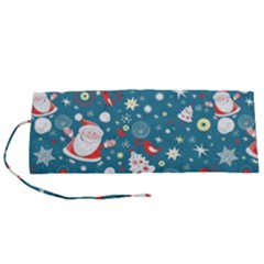 Christmas Pattern Santa Blue Roll Up Canvas Pencil Holder (s)