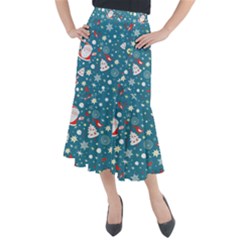 Christmas Pattern Santa Blue Midi Mermaid Skirt by Sarkoni