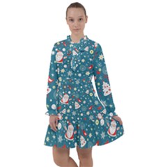 Christmas Pattern Santa Blue All Frills Chiffon Dress by Sarkoni