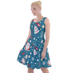 Christmas Pattern Santa Blue Knee Length Skater Dress by Sarkoni