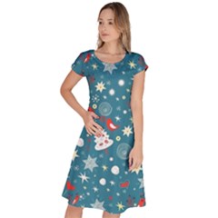 Christmas Pattern Santa Blue Classic Short Sleeve Dress by Sarkoni