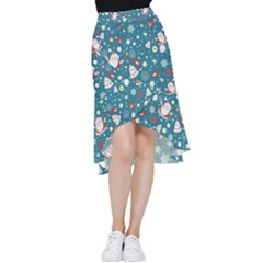 Christmas Pattern Santa Blue Frill Hi Low Chiffon Skirt by Sarkoni