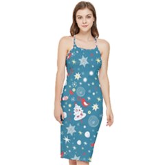 Christmas Pattern Santa Blue Bodycon Cross Back Summer Dress by Sarkoni