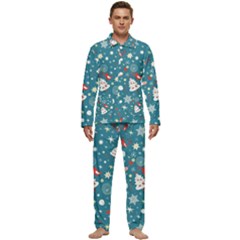 Christmas Pattern Santa Blue Men s Long Sleeve Velvet Pocket Pajamas Set by Sarkoni