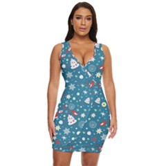 Christmas Pattern Santa Blue Draped Bodycon Dress by Sarkoni