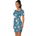 Christmas Pattern Santa Blue Fitted Knot Split End Bodycon Dress View2