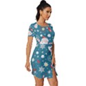 Christmas Pattern Santa Blue Fitted Knot Split End Bodycon Dress View3