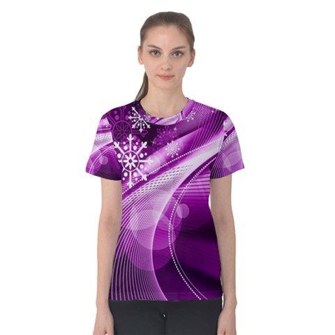 Purple Abstract Merry Christmas Xmas Pattern Women s Cotton T-shirt by Sarkoni